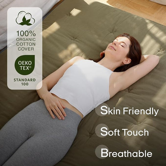 ZonLi Japanese Floor Futon Mattress Twin Size 75"x 39", 100% Cotton Cover 2.5'' Thicken Tatami Mattress, Foldable Sleeping Pad, Portable Dormitory Tatami Mat, Roll Up Floor Lounger Bed for Adult