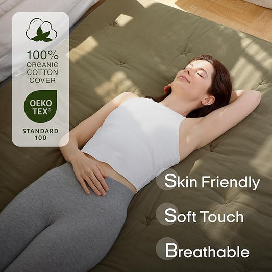 ZonLi Japanese Floor Futon Mattress Twin Size 75"x 39", 100% Cotton Cover 4'' Thicken Tatami Mattress, Foldable Sleeping Pad, Portable Dormitory Tatami Mat, Roll Up Floor Lounger Bed for Adult