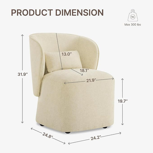 KISLOT Upholstered Dining Chairs with Wheels, Easy Assembly Stain Resistant Fabric Modern Barrel Armchair with Lumbar Cushion, Dining Room Chairs for Kitchen Living Room Bedroom, Sand, Set of 1