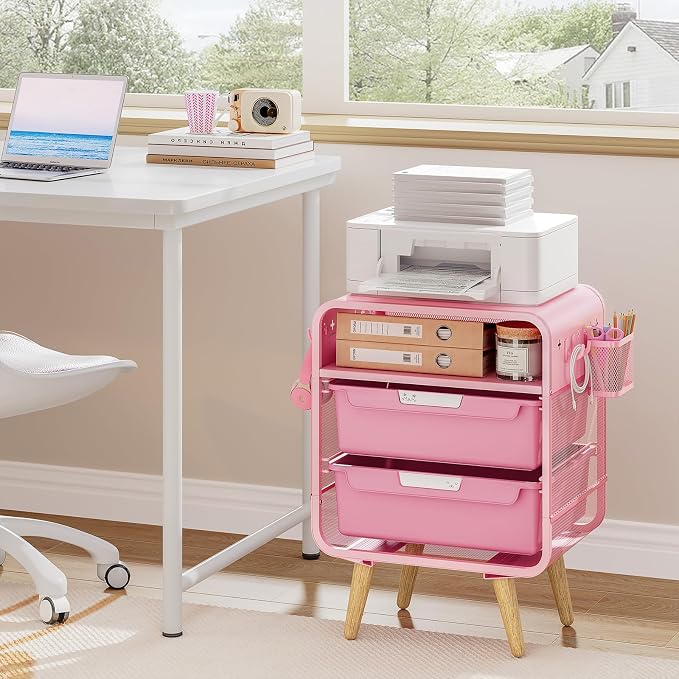 SYKIARIOL Pink Nightstand, Cute End Table with Storage Drawer, Kids Nightstand for Bedroom Furniture, Bedside Table Small Desk Coffee Table for Living Room, Dorm, Office