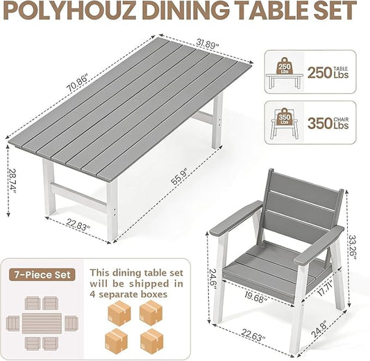 Outdoor Dining Set,5-Piece Patio Table and Chairs Set for 4, HDPE Outdoor Dining Table and Chairs with Umbrella Hole, All-Weather Patio Dining Furniture Set,White Grey