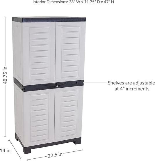 Sunnydaze 48" H Resin Garage Storage Cabinet - Garage Cabinet with Lockable Doors and Adjustable Shelves - Freestanding Utility Storage for Laundry Room, Office, Basement - Gray/Charcoal Trim