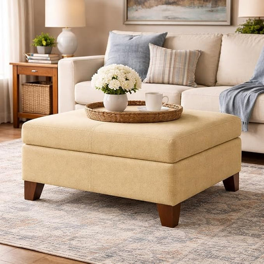 HomePop 28" Woven Square Storage Ottoman - Tan