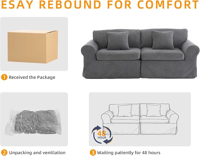 Mistpeople Modern Loveseat Sofa Couch, Upholstered Comfy Sofa with Pillows & Armrests, Deep Seating Couch with Removable Cover for Living Room Bedroom Apartment Office Small Spaces, Grey 3 Seats