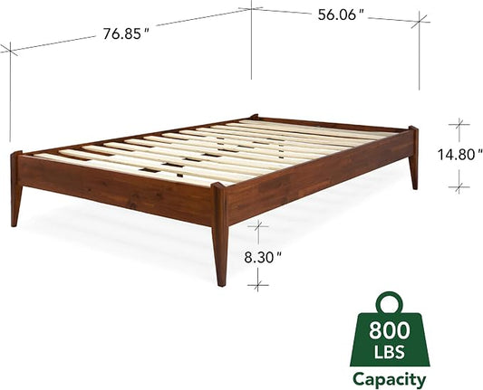 Bme Dinkee 15 Inch Signature Bed Frame Without Headboard - Modern & Minimalist Style with Acacia Wood - 12 Strong Wood Slat Support - Easy Assembly - No Box Spring Neededd - Dark Chocolate, Full