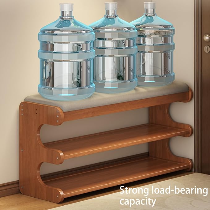 Shoe Rack Bench with Flip-Top Storage 3 Tiers Bamboo Entryway Bench Organizer with Linen Cushion for Hallway, Mudroom, Closet, Front Door Entrance, Foyer Walnut 100cm/39.37in