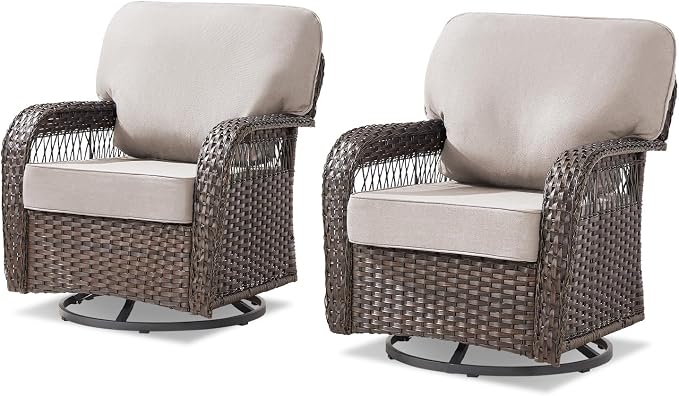 Belord Patio Chairs Set of 2, Wicker Swivel Rocker Outdoor Chairs for Deck Porch Garden, 2 Piece Luxury Patio Furniture Set,Beige