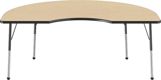 FDP Kidney Activity School and Office Table (48 x 72 inch), Standard Legs with Ball Glides for Collaborative Seating Environments, Adjustable Height 19-30 inches - Maple Top and Black Edge
