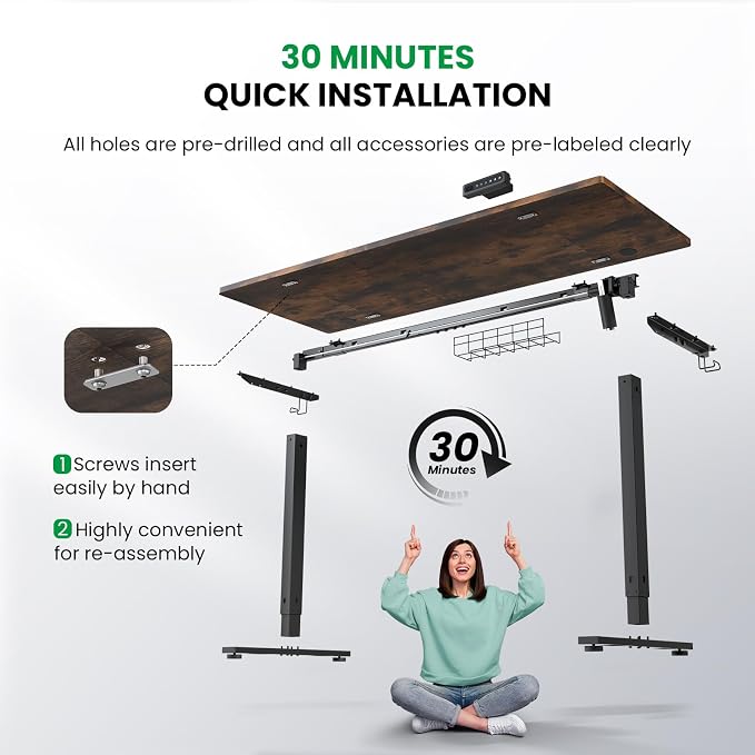 SIAGO Electric Standing Desk Adjustable - 55 x 24 Inch Sit Stand up Desk with 0.8 Inch Thick Tabletop - Adjustable Height Table with 3 Memory Preset, Cable Management for Home Office