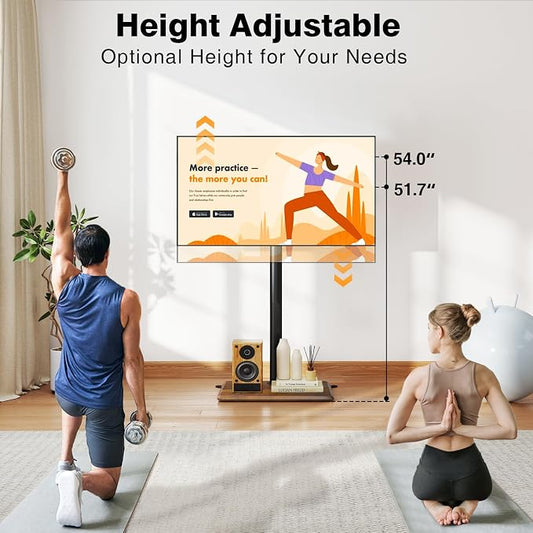 TVON Universal Floor TV Stand with Mount for Most 32-65 Inch TVs up to 88lbs, Height Adjustable TV Floor Stand with Wood Base for Space Saving (Rustic Brown, Wooden Base)