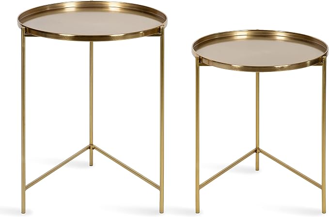 Kate and Laurel Ulani Modern Nesting Side Table; Set of 2; Gold; Sophisticated Glam End Tables for Storage and Display