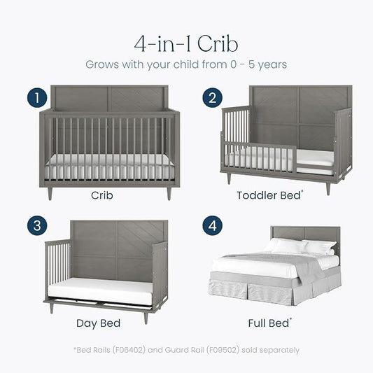 Child Craft Surrey Hill 4-in-1 Convertible Crib, Baby Crib Converts to Day Bed, Toddler Bed and Full Size Bed, 2 Adjustable Mattress Positions, Non-Toxic, Baby Safe Finish (Lunar Gray)