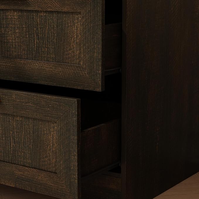 Wardrobe Closet with Mirror, 3 Door Wardrobe with 4 Drawers, Shelves, Hanging Rod, Modern Bedroom Armoire with Gold Handles, Brown Clothes Cabinet, 20.5”D x 47”W x 86.7”H