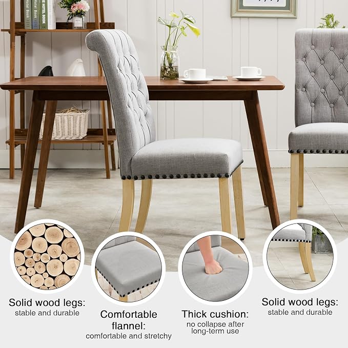 AODCHR Upholstered Fabric Accent Dining Chair Set of 5, Elegant Tufted Dining Room Chairs, Kitchen Room 1 Arm with 4 Armless, Light Grey