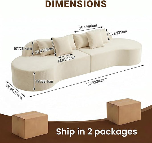 Oversized Modern Curved Cloud Couch Sectional, Boneless Compression Sofa, Modular Sectional Couches, High Density Foam Deep seat Couch with Pillows, Corduroy Sofa for Living Room Office