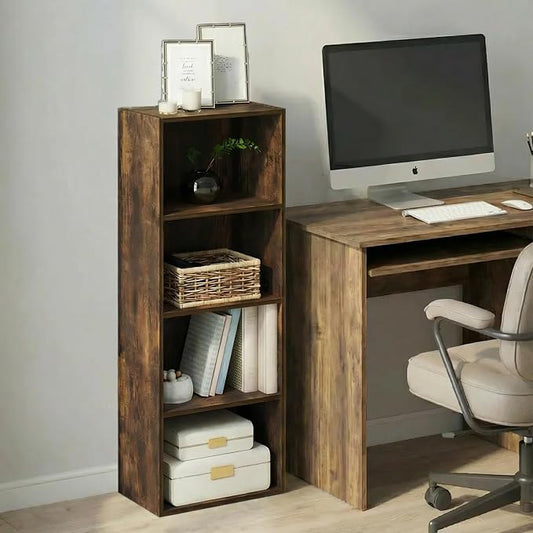 Furinno LUDER Book Shelf, 4-Tier Bookshelf, Bookcase with Open Shelf, 9.3 x 15.6 x 41.7, for Corner, Living Room, Bedroom, Home Office, Amber Pine