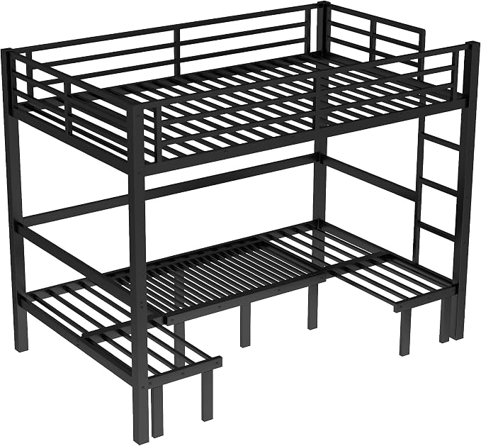 Bellemave Twin XL Futon bunk Bed, Lower bunk can be Pulled Out in Three Sections, Loft Bed with Sofa for Teens, Adults, Bedroom, Black(Excluding Cushions and mattresses)