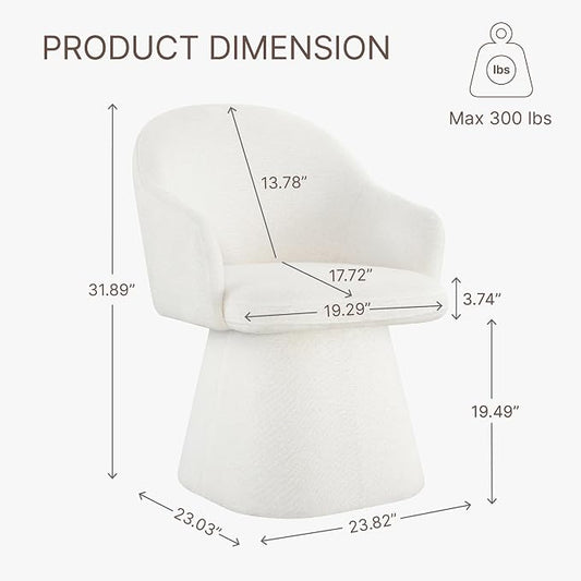 KISLOT Swivel Dining Chairs Set of 1, Upholstered Modern Barrel Dining Chairs with 360° Swivel Base, Chenille Velvet Fabric Accent Kitchen Chairs with Arms, Padded Dining Room Chairs, Cream