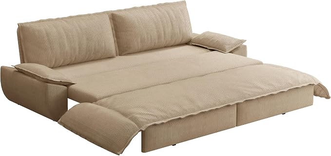 73.2" Sofa Bed Queen Size, Pull Out Couch Bed, 3-in-1 Convertible Sleeper Sofa with Cushion Armrest, Modern Corduroy Futon Couch for Living Room, Small Space, Apartment, Bedroom, Camel