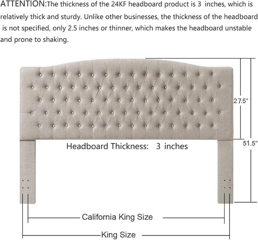 24KF Upholstered Tufted Button Linen King Headboard,Comfortable Fashional California King Headboard,Linen