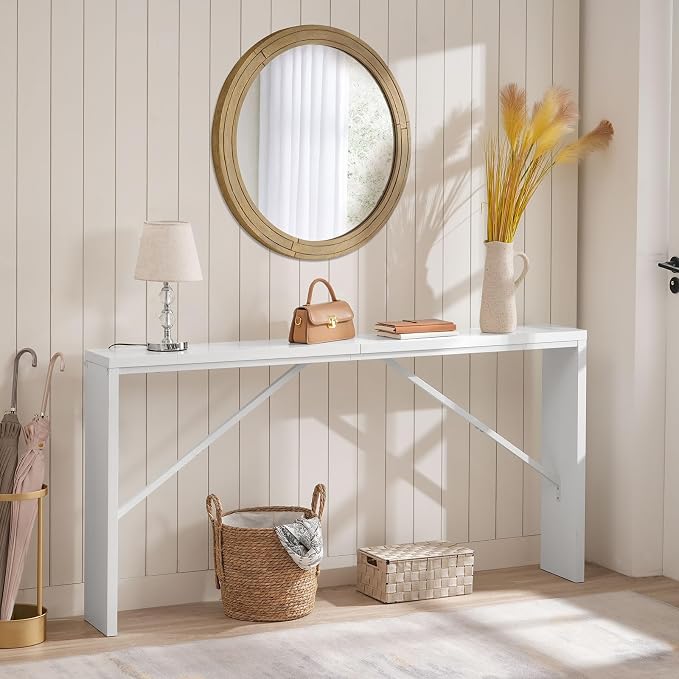MAHANCRIS Console Table, 62.2" Long Sofa Table Behind Couch, Narrow Entryway Table, Farmhouse Dining Table with Angled Metal Frame, Industrial Console Table for Entryway, White CTWT15801