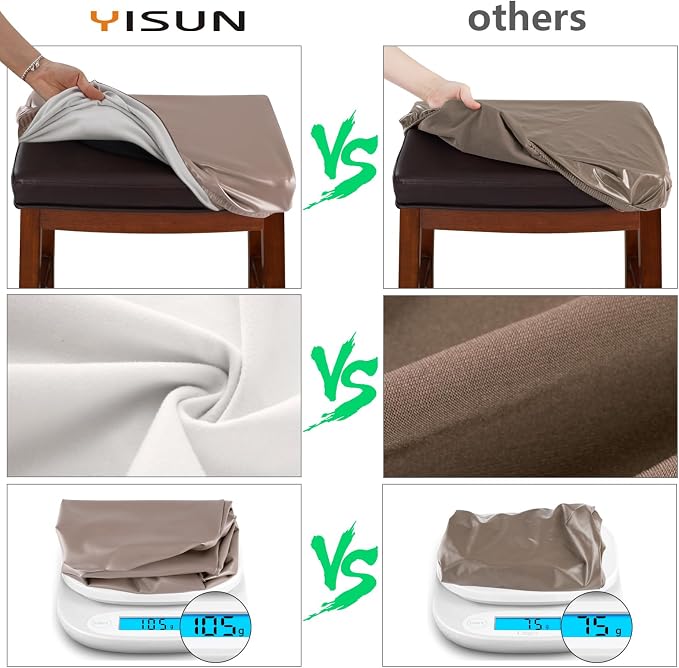 YISUN Stool Covers Rectangle - 4 Pack Stretch Waterproof Saddle Seat Cover Counter Bar Stools Bar Chairs Covers Kitchen Island Chairs Cushion Protector (4, Pu Leather-Chocolate)