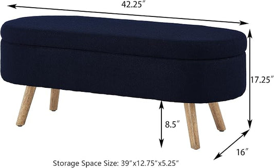 42.25" Ottoman with Storage, Storage Ottoman Bench with Safety Hinge, Foam End of Bed Bench, Upholstered Entryway Bench for Bedroom, Living Room & Window, Holds up to 330 lb, Navy Bule