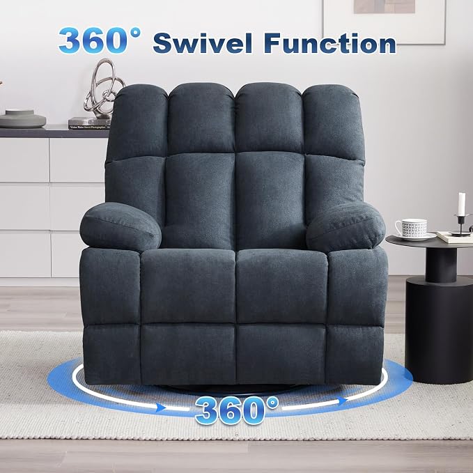 Eiayeebil Oversized Recliner Chair, 360° Swivel Rocker Recliner for Big Man, Extra Wide Manual Recliner, Overstuffed Soft Rocking Sofa Chair, Overstuffed Soft Rocking Sofa Chair for Living Room(Grey)