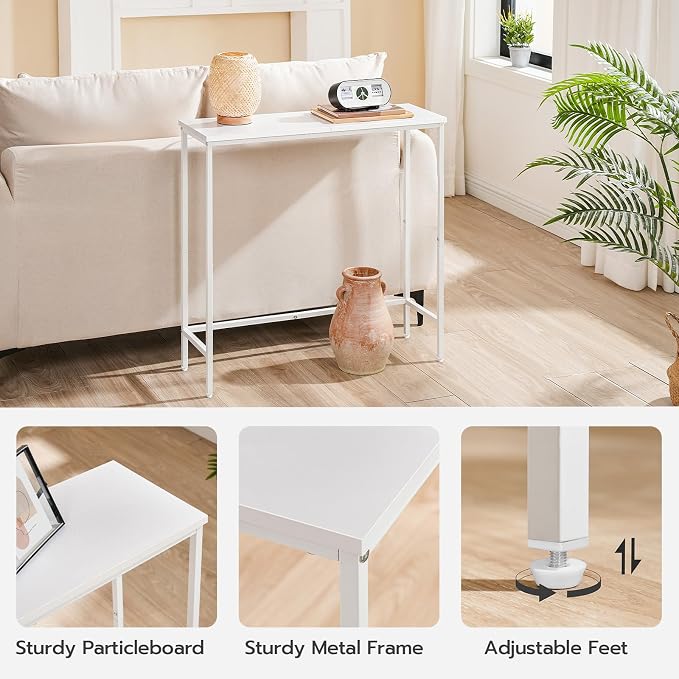 HOOBRO Narrow Console Table, 29.5" Small Entryway Table, Thin Sofa Table, Side Table, Display Table, for Hallway, Bedroom, Living Room, Foyer, White WW75XG01