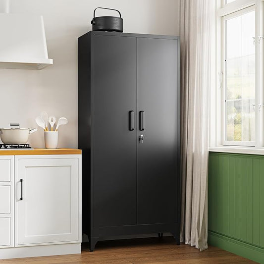 Letaya 71" H Metal Storage Cabinet with 2 Doors and 4 Shelves,Tall Kitchen Pantry Cabinets,Utility Pantry Organizers for Cupboard/Dining/Bathroom/Home Office/Garage, Steel Tool Cabinets