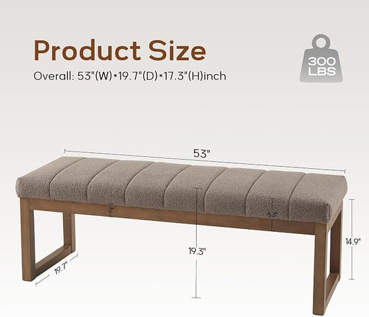 Zihanhome 52.7" Bedroom Bench for End of Bed, Modern Upholstered Teddy Fabric Entryway Bench & Dining Bench, Footrest Stool Bench with Solid Wood Frame for Bedroom, Living Room (Dark Brown)
