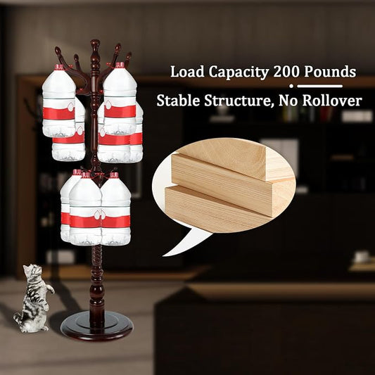 Coat Racks FreeStanding with 11 Hooks, Natural Wood Coat Rack with Solid Round Base, Adjustable Height Coat Racks, Easy Assembly for Hallway, Bedroom and Office (Walnut-Solid Round Base)