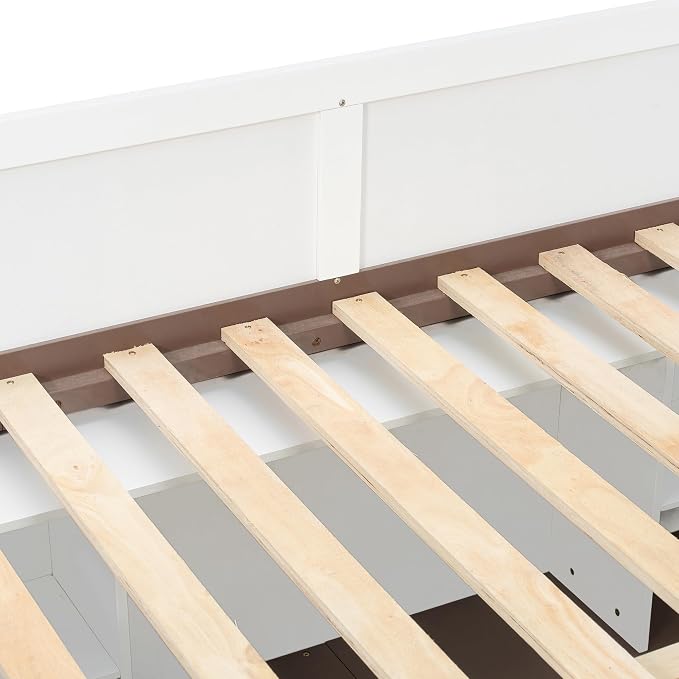 Wood Bunk Bed Full Over Full Size with Storage Staircase and Shelves, Bunk Beds Frame with Trundle and LED for Kids Teens, Space-Saving (White-12.15)