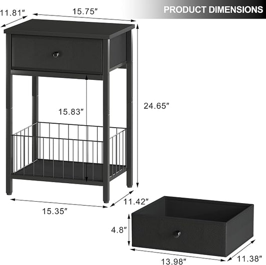Small nightstand, Bed Side Tables Bedroom, Black Side Table, end Table with Drawer, one Drawer nightstand, Black end Table LNT0061BK