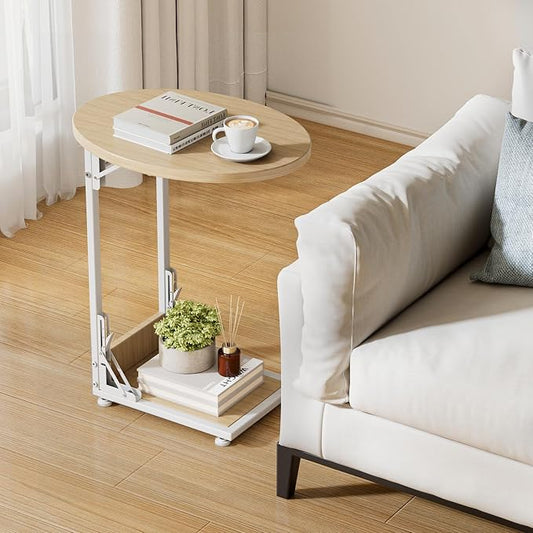 Elbourn Folding Side Table End Couch Tables, C-Shaped End Table for Living Room, Small End Table for Bedroom, Coffee Table(Nature Wood Color)