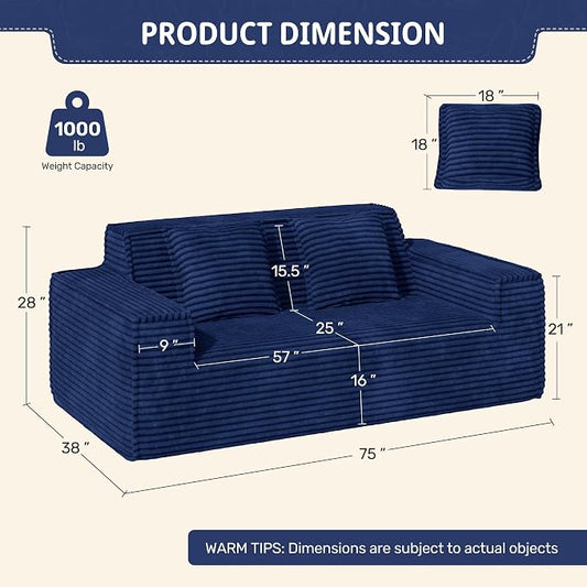 Luxanimarion 75'' Modern Loveseat Sofa, No Assembly Required Comfy Deep Seat Couches 1 pcs for Living Room, Bedroom, Apartment