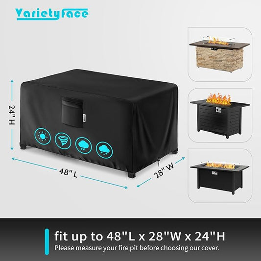 48" x 28" Rectangular Fire Pit Cover – Heavy-Duty Waterproof Oxford, Buckle Straps, Air Vents & Drawstring – Windproof & UV-Resistant Year-Round Protection on Patio Fire Pits & Tables