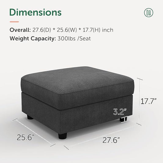 HONBAY Modern Corduroy Ottoman Module Sofa, Ottoman Bench with Storage, Dark Grey