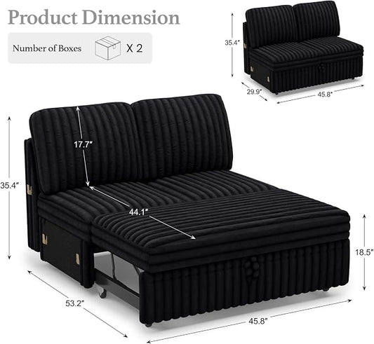 Belffin Corduroy Sleeper Sofa with Pull Out Bed Module Loveseat with Pullout Bed for Sectional Sofa Couch Black Couch
