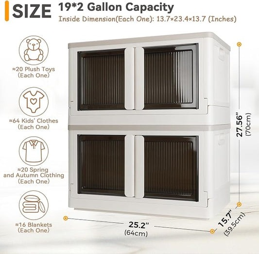 Storage Box, Cabinet with Lids, Extra Large Useful Box, 19 Gallons (72L) Capacity (Each One), 2 Packs, Collapsible, Installation Free, Nice for Home Organization
