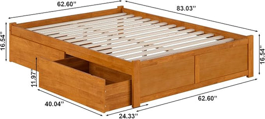 AFI, Concord Queen Platform Bed with Footboard & Storage Drawers, Light Toffee