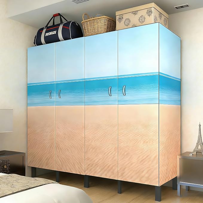 Heavy Duty Clothes Rack with Cover & Magnetic Doors, 1500lb Portable Wardrobe Closet - Foldable Garment Rack for Bedroom, Large Storage for Hanginng Dresses Jackets (Beach Blue, 70.8IN)