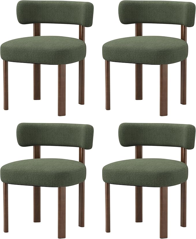Wooden Dining Chairs Set of 4, Upholstered Kitchen Chairs with Solid Wood Legs, Mid Century Dining Room Chair with Ergonomic Curved Backrest for Kitchen Dining Vanity, Green