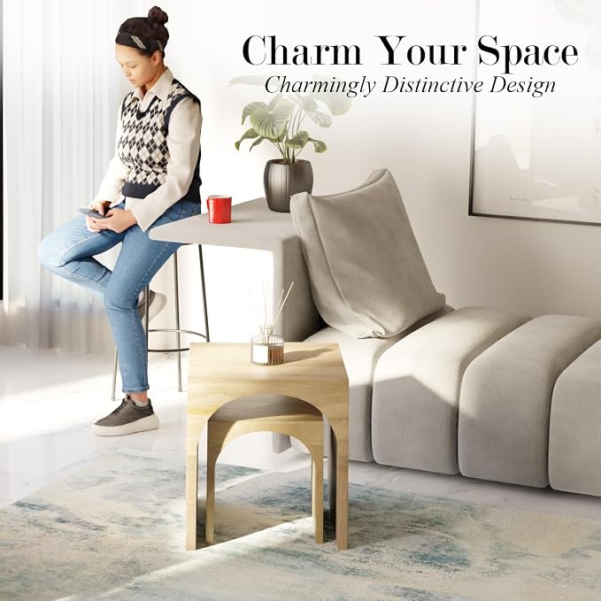 Relso Arch Duo Solid Mango Wood Nesting Tables for Living Room Set of 2 | Stylish Sustainable Design Nesting Side Tables | Unique Arched Cutouts Nesting Stools | Mid Century Nesting Tables