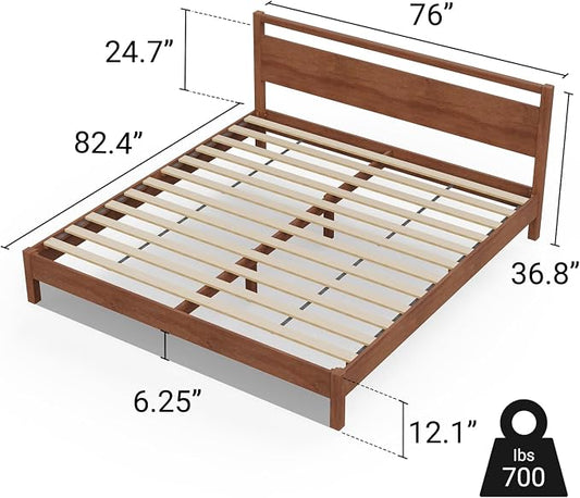 LIFEMENT Signature Wood Platform Bed Frame with Headboard, Essential, Noise Free, Under Bed Storage, No Box Spring Needed, Easy Assembly (Cherry, King (U.S. Standard))