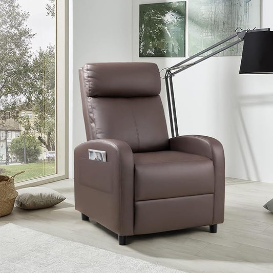 JUMMICO Recliner Chair Adjustable Home Theater Single Recliner Sofa Furniture with Thick Seat Cushion and Backrest Modern Living Room Recliners (Nut Brown)