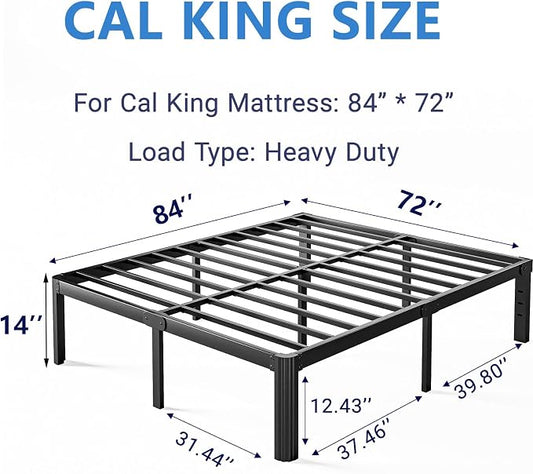 14 Inch High Platform California King Bed Frames No Box Spring Needed, Metal Cal King Bed Frame, Noise Free, Easy Assembly, Heavy Duty, Black