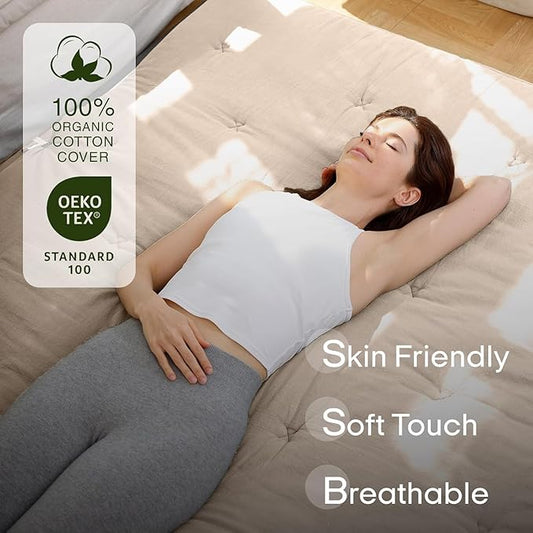 ZonLi Japanese Floor Futon Mattress Full Size 75"x 54", 100% Cotton Cover 2.5'' Thicken Tatami Mattress, Foldable Sleeping Pad, Portable Dormitory Tatami Mat(Khaki)