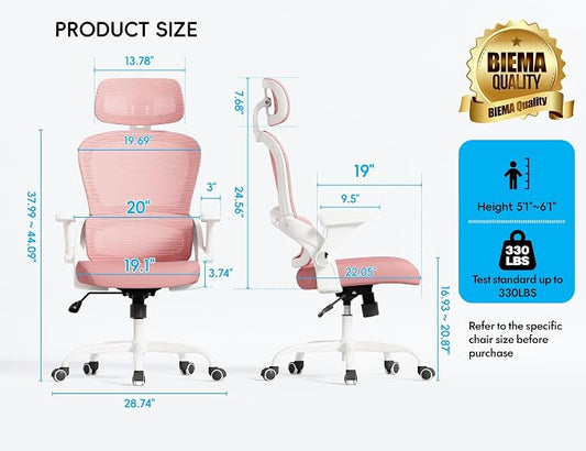 TRALT Office Chair - Ergonomic Office Chair with Back Support, Home Office Desk Chairs, 330lbs Wide Seat Big and Tall Office Chairs with Headrest, Comfy Desk Chairs (Pink)