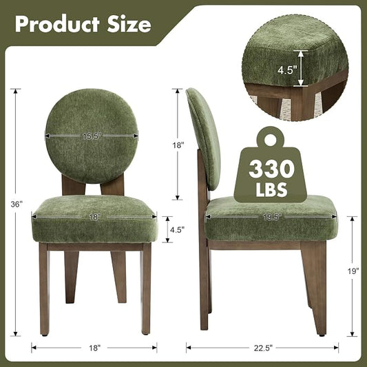 Hyfirm Mid-Century Modern Walnut Dining Chairs Set of 2, Vintage Green Wooden Kitchen Chairs, Retro Upholstered Velvet Cushioned Seat with Curved Backrest, Armless Accent Side Chair for Bedroom